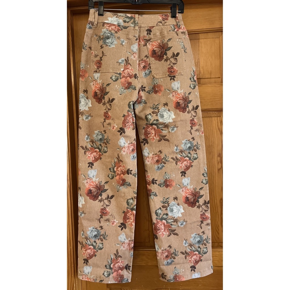 Flamingals Women's Floral Denim Straight Jeans Size Small - Picture 2 of 6